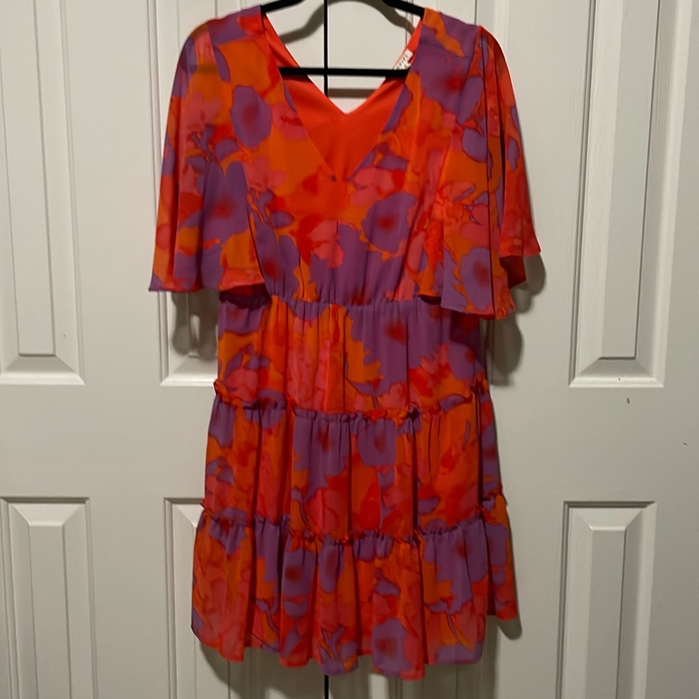 JODIFL Orange +Purple Floral Dress . Size M NEW condition